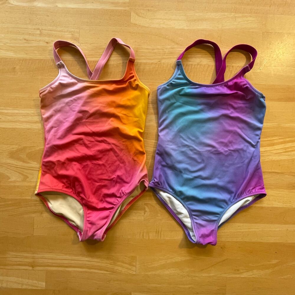 Girls Swimsuits Blue Pink Purple Orange Yellow Ombre and  XS (5) Good Condition